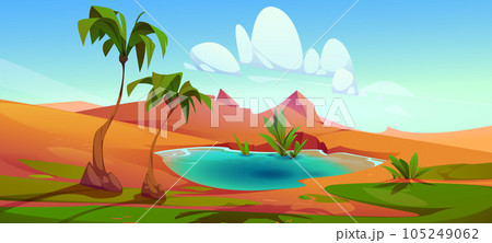 Palm tree in desert oasis cartoon vector landscape 105249062