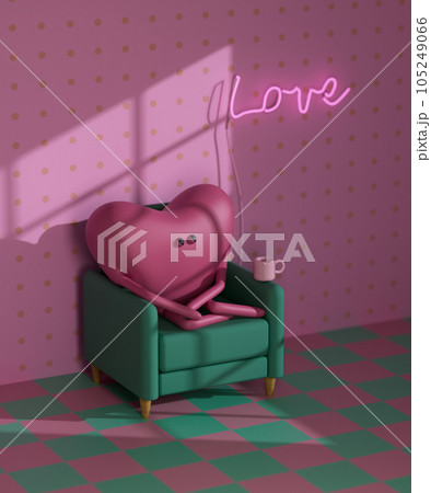 Cartoon heart attack disease. Valentine's Day. 3d render, 3d illustration. 105249066