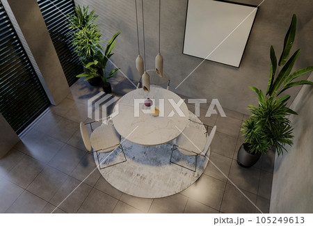 Modern living room interior design contemporary, with natural tones on the room, walls, floor and ceiling.rendering illustration 105249613