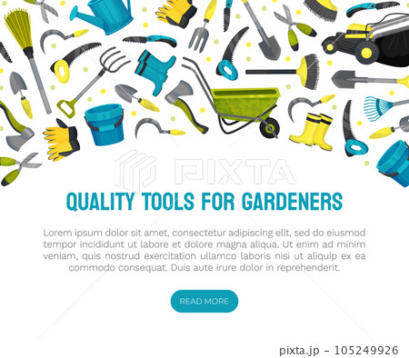 Garden Tools Banner Design with Handy Instrument Vector Template 105249926