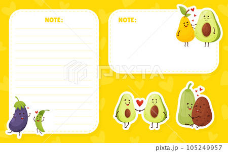 Cute Fruit and Vegetable Couple Empty Note Card Vector Template Cute Fruit and Vegetable Couple Empty Note Card Vector Template 105249957