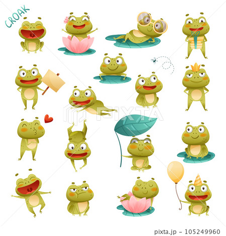 Funny Little Frog Character Engaged in Different Activity Big Vector Set 105249960