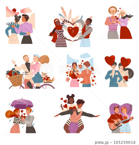 Happy Enamored People in Romantic Relationships Big Vector Set 105250018