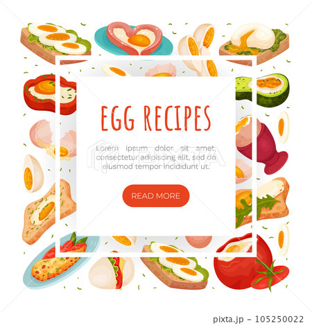 Tasty Egg Food Banner Design with Cooked Meal Vector Template 105250022