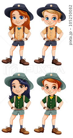 Set of boy and girl in scout uniform Set of boy and girl in scout uniform 105250082
