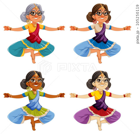 Indian cartoon characters in traditional cultural outfit 105250119
