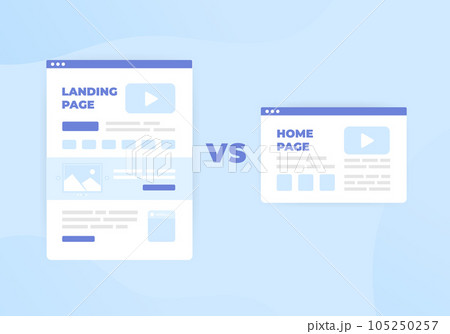 Landing Page vs Home Page concept. Difference between standalone lead generation landing web page, designed for specific marketing campaign and single home page focuses on introducing company Landing Page vs Home Page concept. Difference between standalone lead generation landing web page, designed for specific marketing campaign and single home page focuses on introducing company 105250257