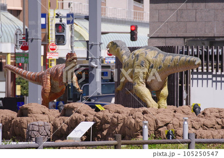 福井駅前の恐竜モニュメント　フクイラプトルとフクイサウルス 105250547