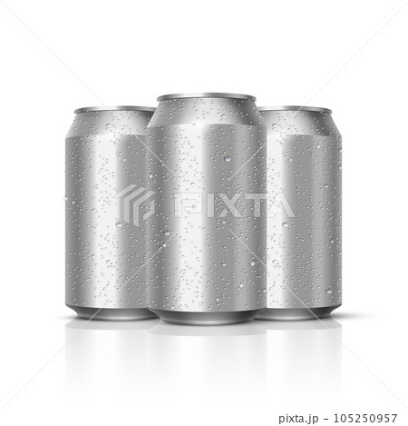 Cans mockup with water drops, 3D realistic blank cylinder tin can with dew droplets Cans mockup with water drops, 3D realistic blank cylinder tin can with dew droplets 105250957