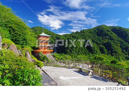 那智山青岸渡寺三重塔と那智の滝 105251492