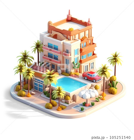 Tropical Hotel Isometric Low Poly Icon Tropical Hotel Isometric Low Poly Icon 105251540