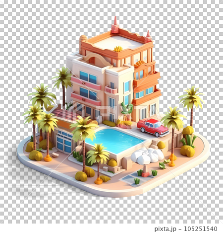 Tropical Hotel Isometric Low Poly Icon Tropical Hotel Isometric Low Poly Icon 105251540