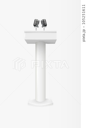 Podium tribune with microphones isolated on transparent background. Design rostrum stands. Abstract concept graphic element for business presentation, conference. Vector Podium tribune with microphones isolated on transparent background. Design rostrum stands. Abstract concept graphic element for business presentation, conference. Vector 105251611