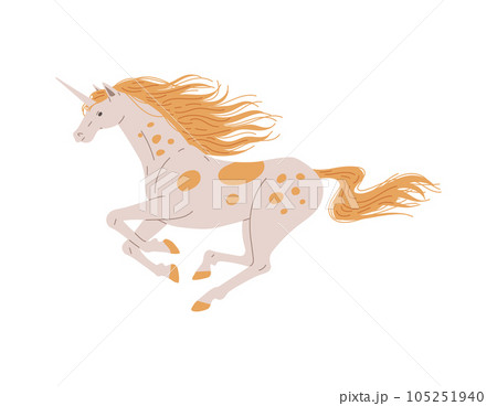 Fantastic unicorn running, cartoon flat vector illustration isolated on white background. Fantastic unicorn running, cartoon flat vector illustration isolated on white background. 105251940