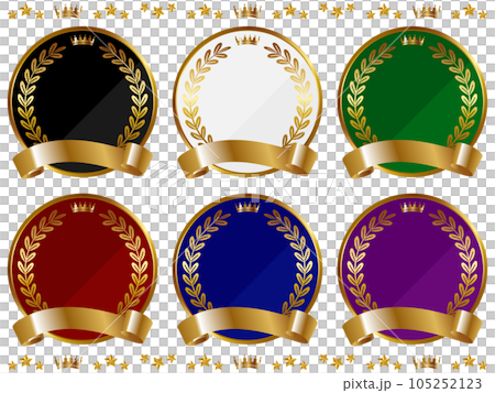 Luxurious laurel wreath ribbon-attached emblem set of 6 gold 105252123