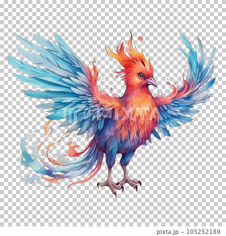 Colorful Young Mythical Phoenix Pheasant Bird Clip Art, Watercolor Painting Style Colorful Young Mythical Phoenix Pheasant Bird Clip Art, Watercolor Painting Style 105252189