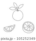 Icons set of orange slice half. Icons of orange slice half on white background. Vector illustration. 105252349