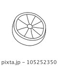 Icon orange slice half. Icon of orange slice half on white background. Vector illustration. 105252350