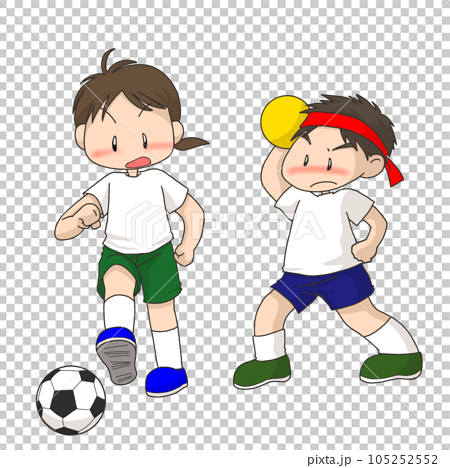 サッカーやドッジボールをする小学生 105252552