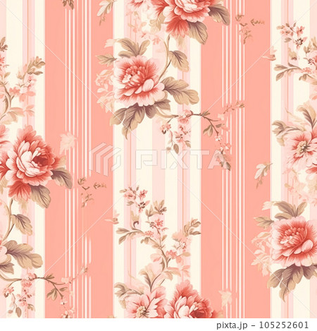 Seamless pattern, tileable striped pink floral country style print