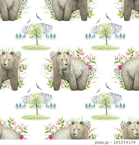 Seamless pattern with forest animals, bear, watercolor Seamless pattern with forest animals, bear, watercolor 105254179