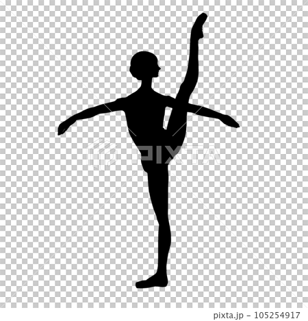 芭蕾舞課中女孩抬腿的剪影 105254917