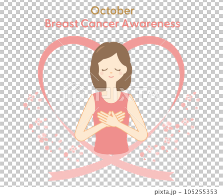 Breast cancer early detection campaign Pink ribbon campaign illustration (woman hugging her chest) Breast cancer early detection campaign Pink ribbon campaign illustration (woman hugging her chest) 105255353