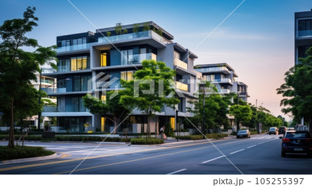Modern residental building and street Modern residental building and street 105255397