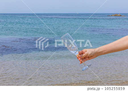 beach and champagne glass 105255859