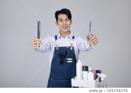 millennials and gen z, korean asian young man with beauty tools 105256250