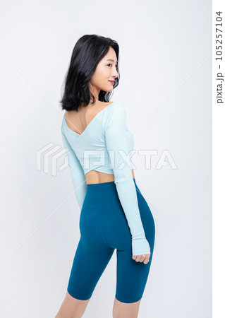 healthy beauty concept photo of korean asian beautiful woman stretching healthy beauty concept photo of korean asian beautiful woman stretching 105257104