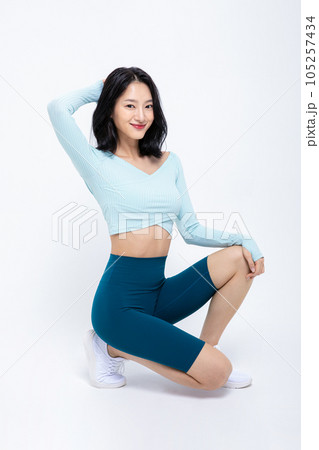 healthy beauty concept photo of korean asian beautiful woman sitting and posing 105257434