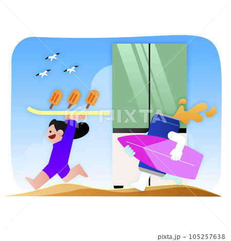 home appliances, refrigerator with refreshing ice cream and beverage 105257638