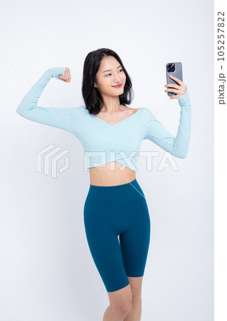 healthy beauty concept photo of korean asian beautiful woman taking selfie mirror 105257822