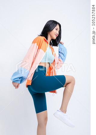 healthy beauty concept photo of korean asian beautiful woman running pose 105257884
