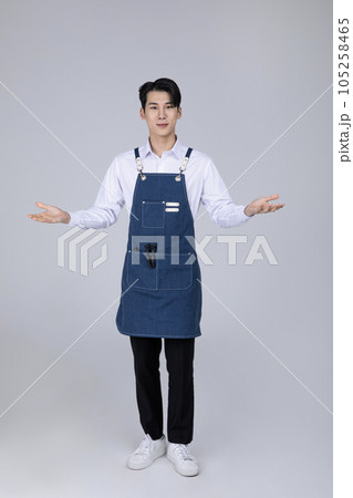 millennials and gen z, korean asian young man with hand guide 105258465
