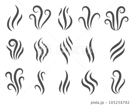 Vapour icons. Line stench smoke stream and boiling cloud icons, fume steam odour scent and aroma elements. Vector flat set Vapour icons. Line stench smoke stream and boiling cloud icons, fume steam odour scent and aroma elements. Vector flat set 105258782