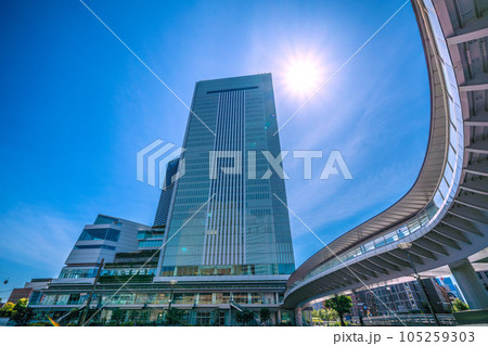 日本の横浜都市景観　横浜市新市庁舎やさくらみらい橋などを望む 105259303