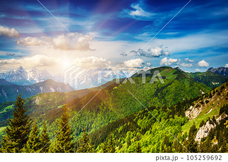 Landscape with Triglav mountains Landscape with Triglav mountains 105259692