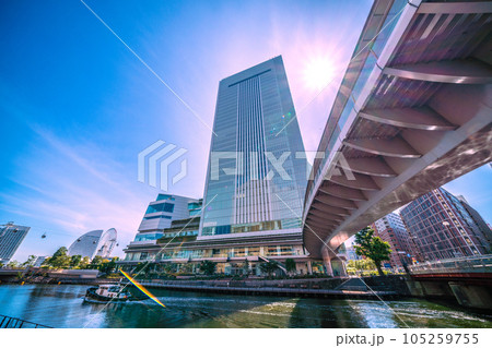 日本の横浜都市景観 横浜市新市庁舎やさくらみらい橋、辨天橋などを望むを望む 日本の横浜都市景観 横浜市新市庁舎やさくらみらい橋、辨天橋などを望むを望む 105259755