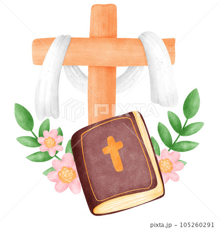 Cross and bible of Jesus cartoon illustration Cross and bible of Jesus cartoon illustration 105260291