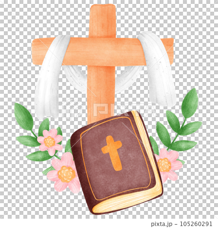Cross and bible of Jesus cartoon illustration Cross and bible of Jesus cartoon illustration 105260291