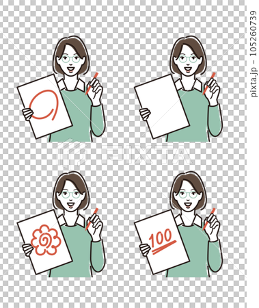 Female teacher holding a red pen Variation Female teacher holding a red pen Variation 105260739