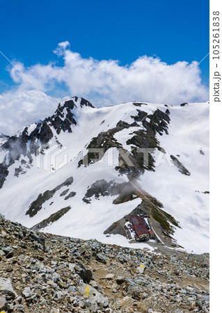 北アルプス立山連峰の残雪期登山 三ノ越から見る龍王岳と一ノ越山荘 北アルプス立山連峰の残雪期登山 三ノ越から見る龍王岳と一ノ越山荘 105261838