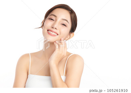 Beautiful young asian woman with clean fresh skin on white background, Face care, Facial treatment, Cosmetology, beauty and spa, Asian women portrait. 105261910