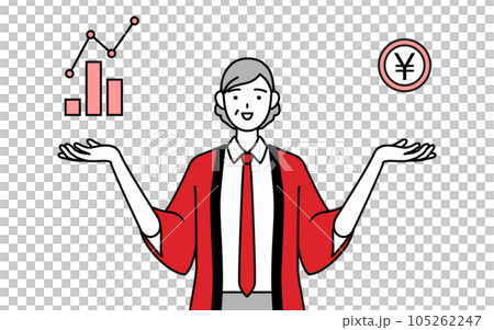 An image of DX, a senior female salesperson wearing a red happi coat to guide the improvement of performance and sales An image of DX, a senior female salesperson wearing a red happi coat to guide the improvement of performance and sales 105262247