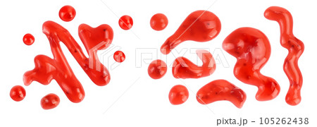 Red strawberry jam isolated on white background with full depth of field, Top view. Flat lay 105262438