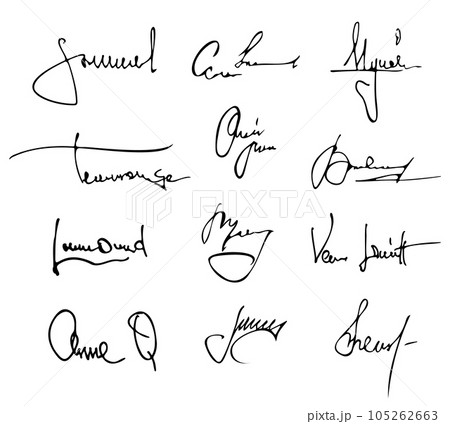 Handwritten signature. Doodle name autograph sketch for diploma and certificate. Hand drawn name on document vector set Handwritten signature. Doodle name autograph sketch for diploma and certificate. Hand drawn name on document vector set 105262663
