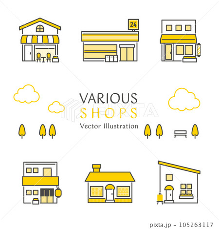 シンプルなお店のベクターイラストアイコンセット シンプルなお店のベクターイラストアイコンセット 105263117