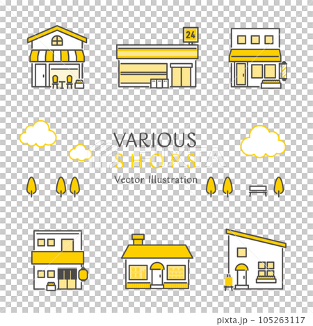 シンプルなお店のベクターイラストアイコンセット シンプルなお店のベクターイラストアイコンセット 105263117